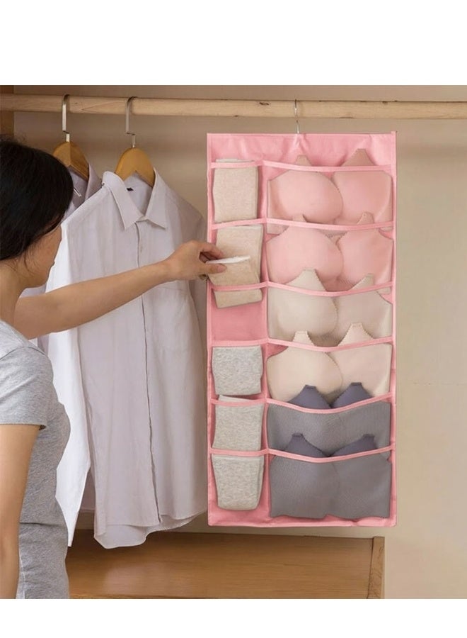 هابي هوم منظم خزانة معلق مزدوج الجوانب من قماش أوكسفورد شبكي بمتانة عالية – علاقة تخزين ملابس داخلية وجوارب وحمالات صدر بإطار معدني دوار 360 درجة – منظم جيوب شفاف للملابس الصغيرة والاكسسوارات والمستلزمات اليومية – قابل للغسل وسهل الطي والتخزين، مثالي للسفر وغرفة النوم والخزانة - Image 2