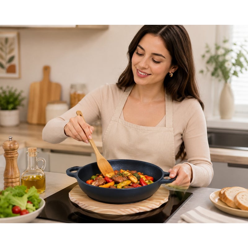 Deep Pan with Side Handles 24 cm with Wooden Base - A-1175G - Image 5
