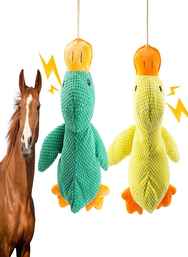 OOXYG Horse Toys Squeaky Squeeze Plush Duck, Interactive Squeaky Duck Toy for Horses to Play with, Hanging Plush Enrichment Toys for Horses Goat to Prevent Boredom-(Green+Yellow) - Image 1