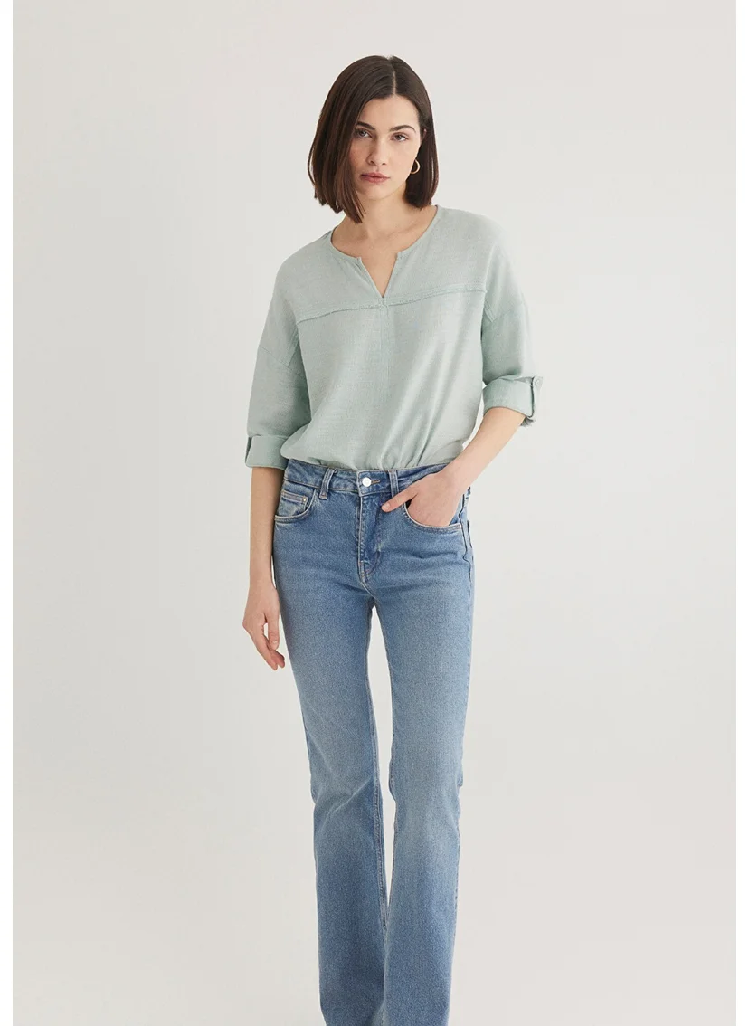 مافي Blue Women's Long Sleeve Green Blouse 121357-70808