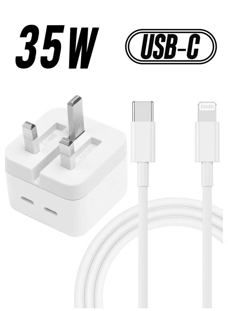 هوميفا شاحن جداري سريع PD ثنائي المنافذ USB-C بقدرة 35 واط مع كابل من النوع C بطول 3 أقدام - شاحن سريع بتقنية Power Delivery لأجهزة iPhone 16 / 15 / 14 / 13 Pro Max و iPad والهواتف الذكية - Image 1