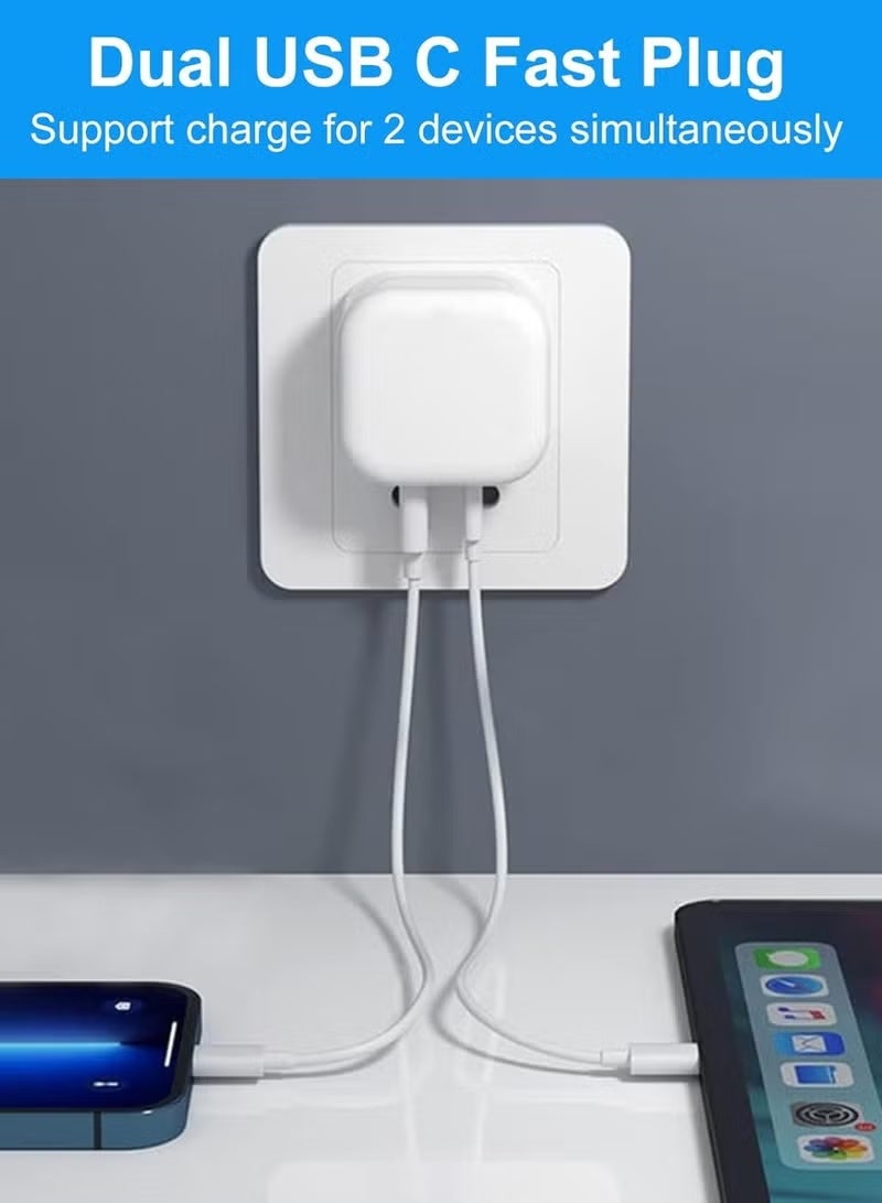 هوميفا شاحن جداري سريع PD ثنائي المنافذ USB-C بقدرة 35 واط مع كابل من النوع C بطول 3 أقدام - شاحن سريع بتقنية Power Delivery لأجهزة iPhone 16 / 15 / 14 / 13 Pro Max و iPad والهواتف الذكية - Image 4