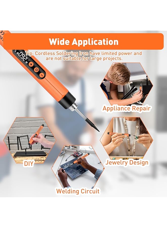 erorex Soldering Iron Kit Cordless Usb Rechargeable Portable Cordless Soldering Iron Mini Lcd Digital Adjustable Temperature Soldering Gun Thermostatic Soldering Kit For Home Appliance Repair Diy Orange - Image 3