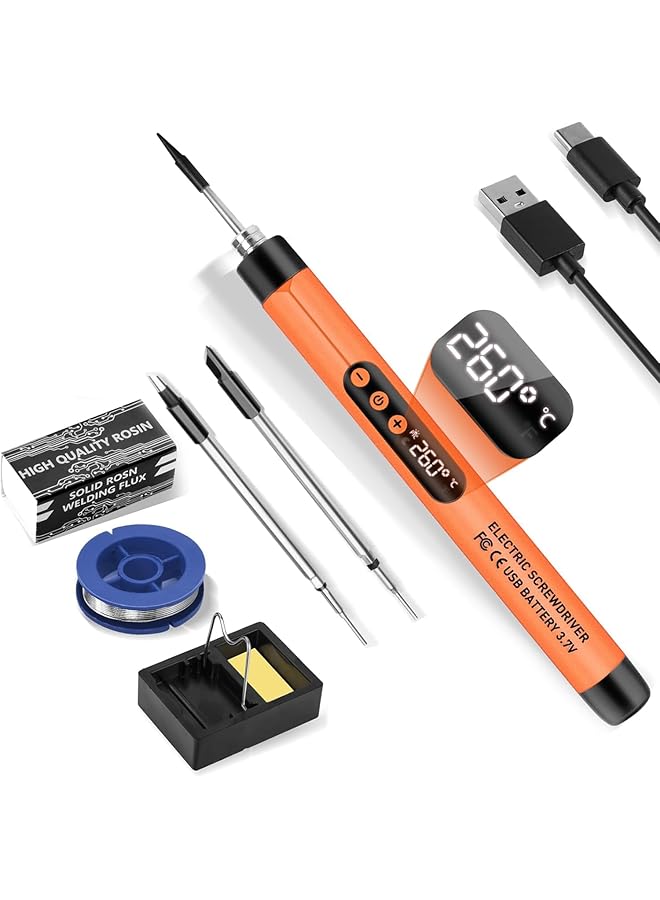 erorex Soldering Iron Kit Cordless Usb Rechargeable Portable Cordless Soldering Iron Mini Lcd Digital Adjustable Temperature Soldering Gun Thermostatic Soldering Kit For Home Appliance Repair Diy Orange - Image 1