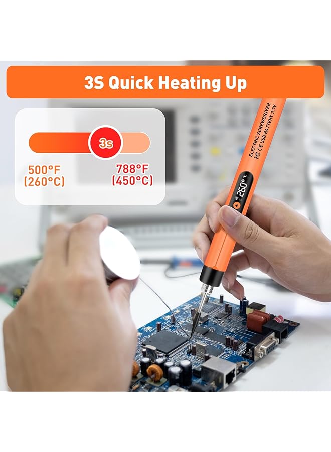 erorex Soldering Iron Kit Cordless Usb Rechargeable Portable Cordless Soldering Iron Mini Lcd Digital Adjustable Temperature Soldering Gun Thermostatic Soldering Kit For Home Appliance Repair Diy Orange - Image 2