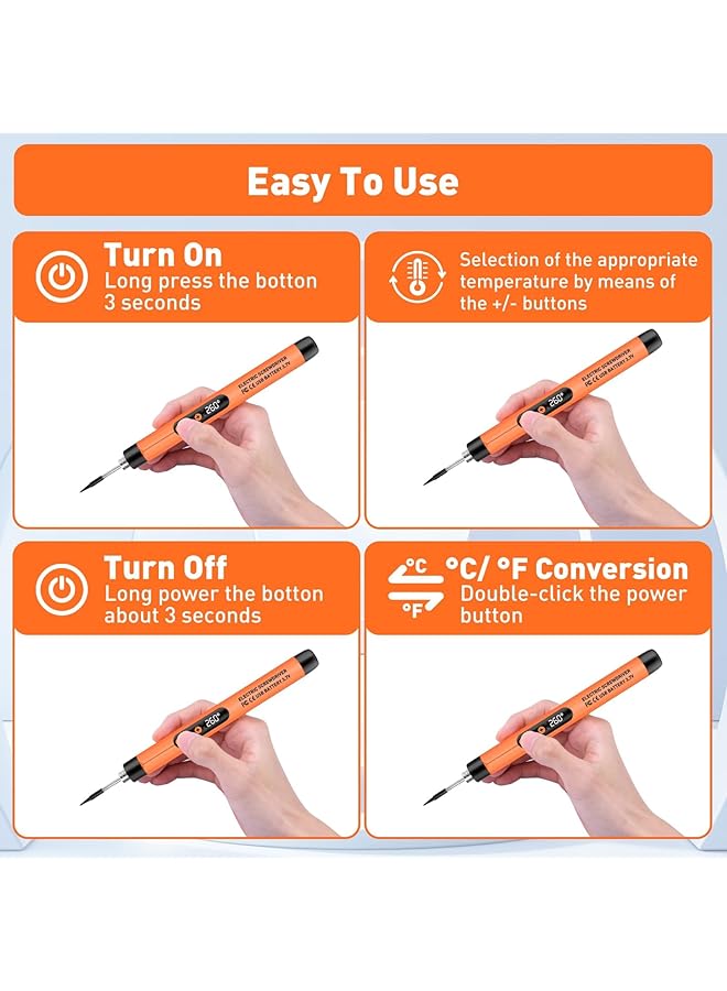 erorex Soldering Iron Kit Cordless Usb Rechargeable Portable Cordless Soldering Iron Mini Lcd Digital Adjustable Temperature Soldering Gun Thermostatic Soldering Kit For Home Appliance Repair Diy Orange - Image 5