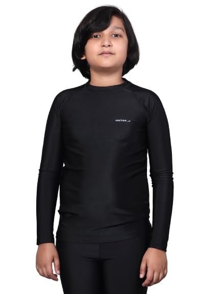 Vector X Unisex Kid's Polyester OKT-302 Compression Lycra Full Sleeve Top, Black, 8 Years-9 Years - Image 1