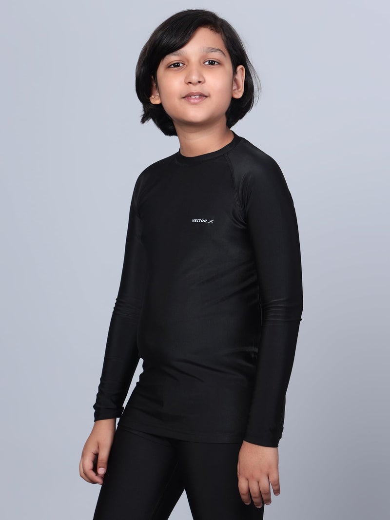 Vector X Unisex Kid's Polyester OKT-302 Compression Lycra Full Sleeve Top, Black, 8 Years-9 Years - Image 4