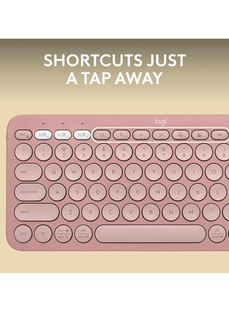 Logitech Pebble Keys 2 K380s, Multi-Device Bluetooth Wireless Keyboard with Customisable Shortcuts, Slim and Portable, Easy-Switch for Windows, macOS, iPadOS, Android, Chrome OS - Tonal Rose  - Image 4