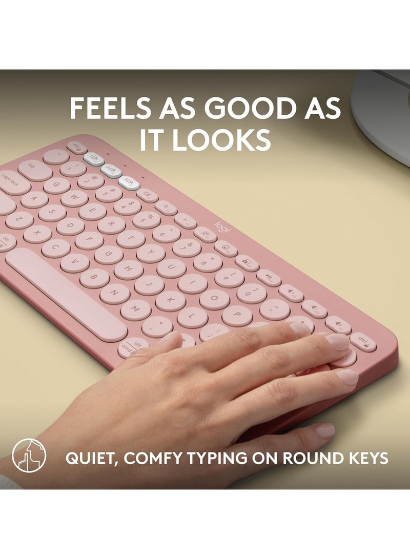 Logitech Pebble Keys 2 K380s, Multi-Device Bluetooth Wireless Keyboard with Customisable Shortcuts, Slim and Portable, Easy-Switch for Windows, macOS, iPadOS, Android, Chrome OS - Tonal Rose  - Image 5