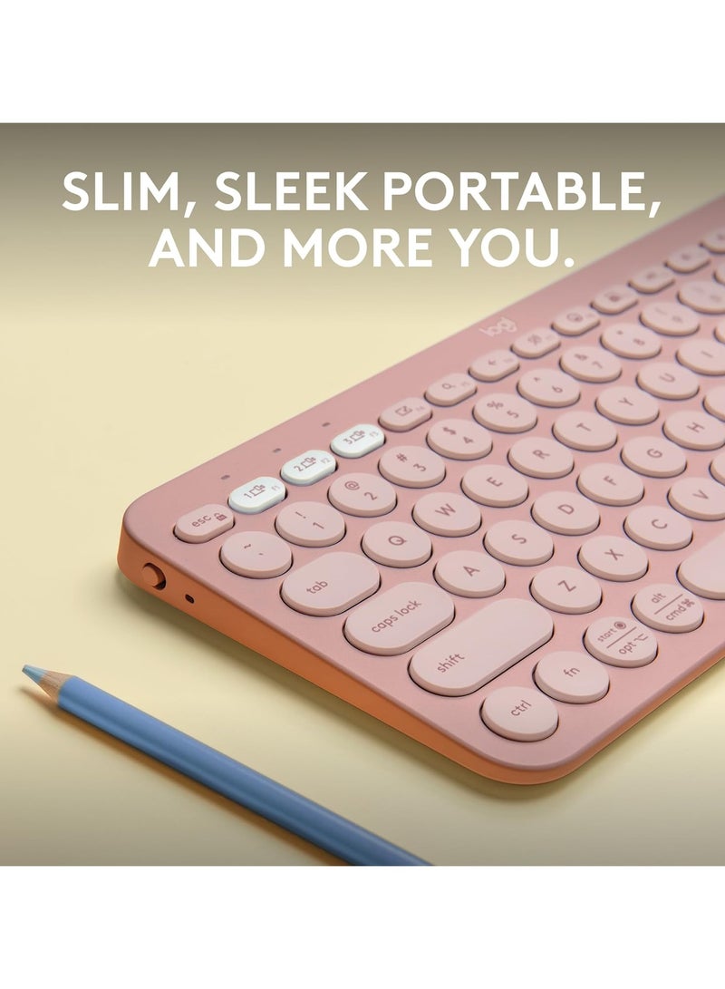 Logitech Pebble Keys 2 K380s, Multi-Device Bluetooth Wireless Keyboard with Customisable Shortcuts, Slim and Portable, Easy-Switch for Windows, macOS, iPadOS, Android, Chrome OS - Tonal Rose