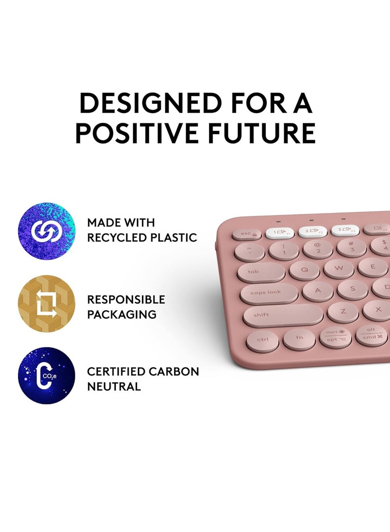Logitech Pebble Keys 2 K380s, Multi-Device Bluetooth Wireless Keyboard with Customisable Shortcuts, Slim and Portable, Easy-Switch for Windows, macOS, iPadOS, Android, Chrome OS - Tonal Rose