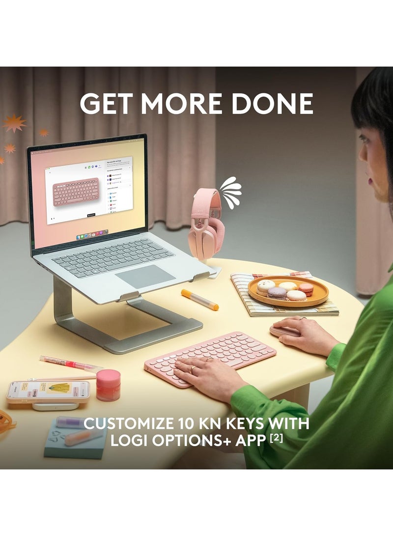 Logitech Pebble Keys 2 K380s, Multi-Device Bluetooth Wireless Keyboard with Customisable Shortcuts, Slim and Portable, Easy-Switch for Windows, macOS, iPadOS, Android, Chrome OS - Tonal Rose