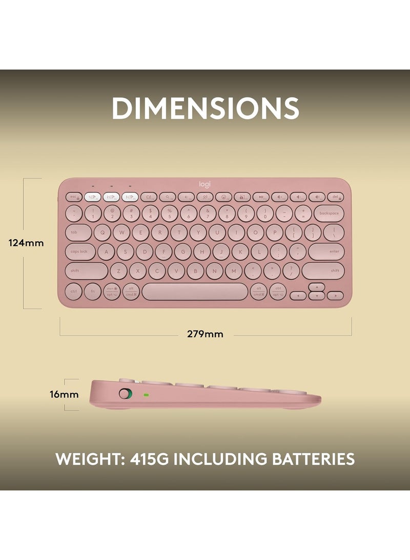 Logitech Pebble Keys 2 K380s, Multi-Device Bluetooth Wireless Keyboard with Customisable Shortcuts, Slim and Portable, Easy-Switch for Windows, macOS, iPadOS, Android, Chrome OS - Tonal Rose