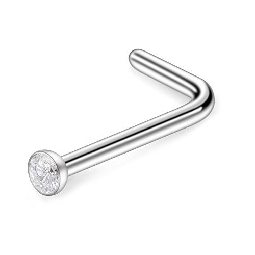 Ruifan 10PCS 20G 316L Surgical Steel 1.5mm Jeweled Clear Round Diamond Cubic Zirconia Crystal Nose L Shaped Studs Rings Piercing Jewelry - Image 2