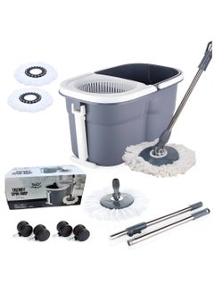 Juud Juud 360 Spin Mop & Bucket Set for Floor Cleaning–Easy Press Stainless Steel Handle 2 Microfiber,Wheels Handle Dehydration Indicator Turbine Spin Ideal for Home Kitchen  - Image 1
