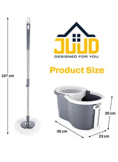 Juud Juud 360 Spin Mop & Bucket Set for Floor Cleaning–Easy Press Stainless Steel Handle 2 Microfiber,Wheels Handle Dehydration Indicator Turbine Spin Ideal for Home Kitchen  - Image 5