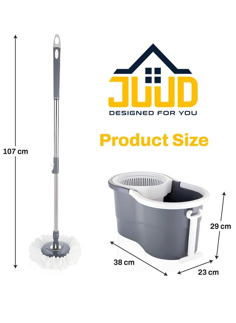 Juud - Juud 360 Spin Mop & Bucket Set for Floor Cleaning–Easy Press Stainless Steel Handle 2 Microfiber,Wheels Handle Dehydration Indicator Turbine Spin Ideal for Home Kitchen - Image 1