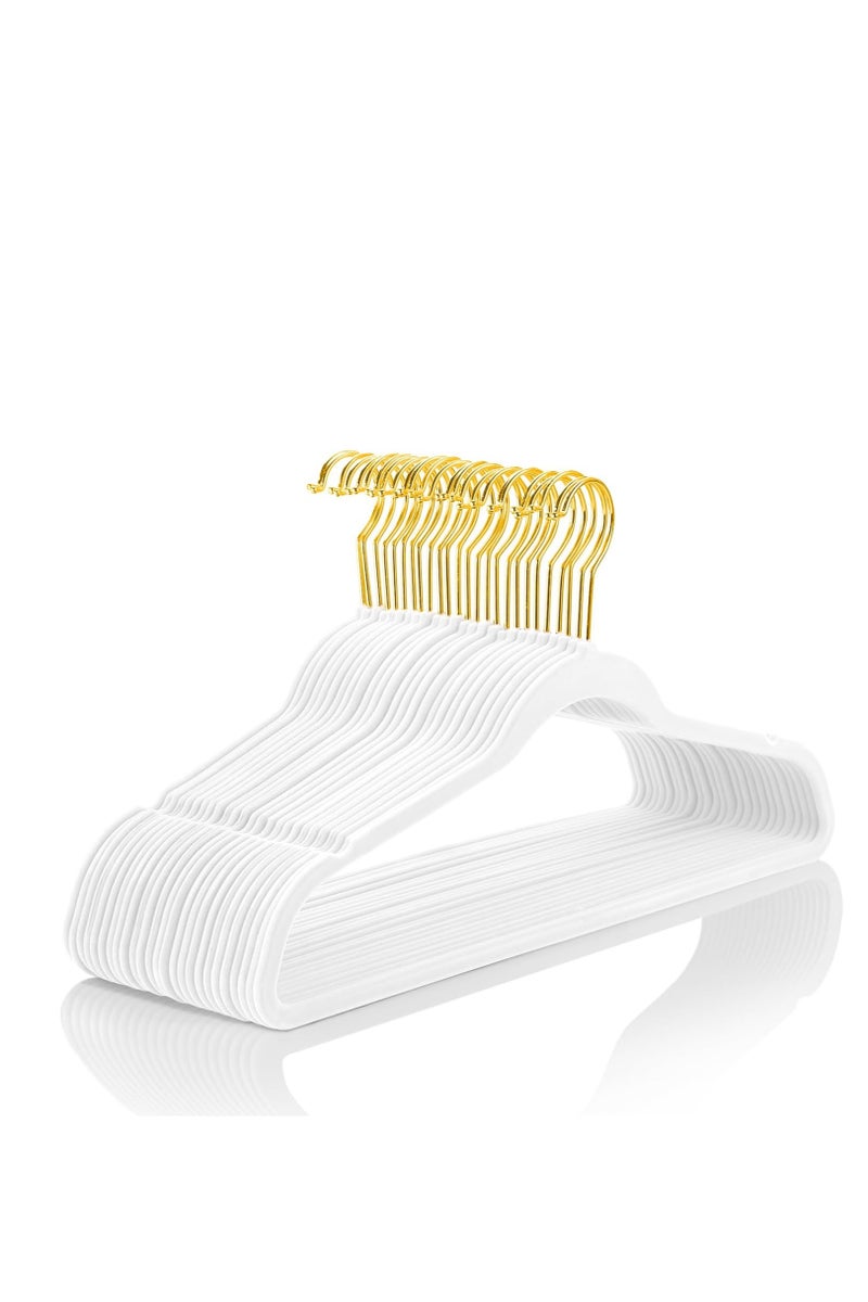 Premium Velvet Hangers Pack 30 Pcs Heavy Duty Non Slip Slimline Velvet Suit Hanger Gold Hooks,Space Saving Clothes Hanger White - Image 1