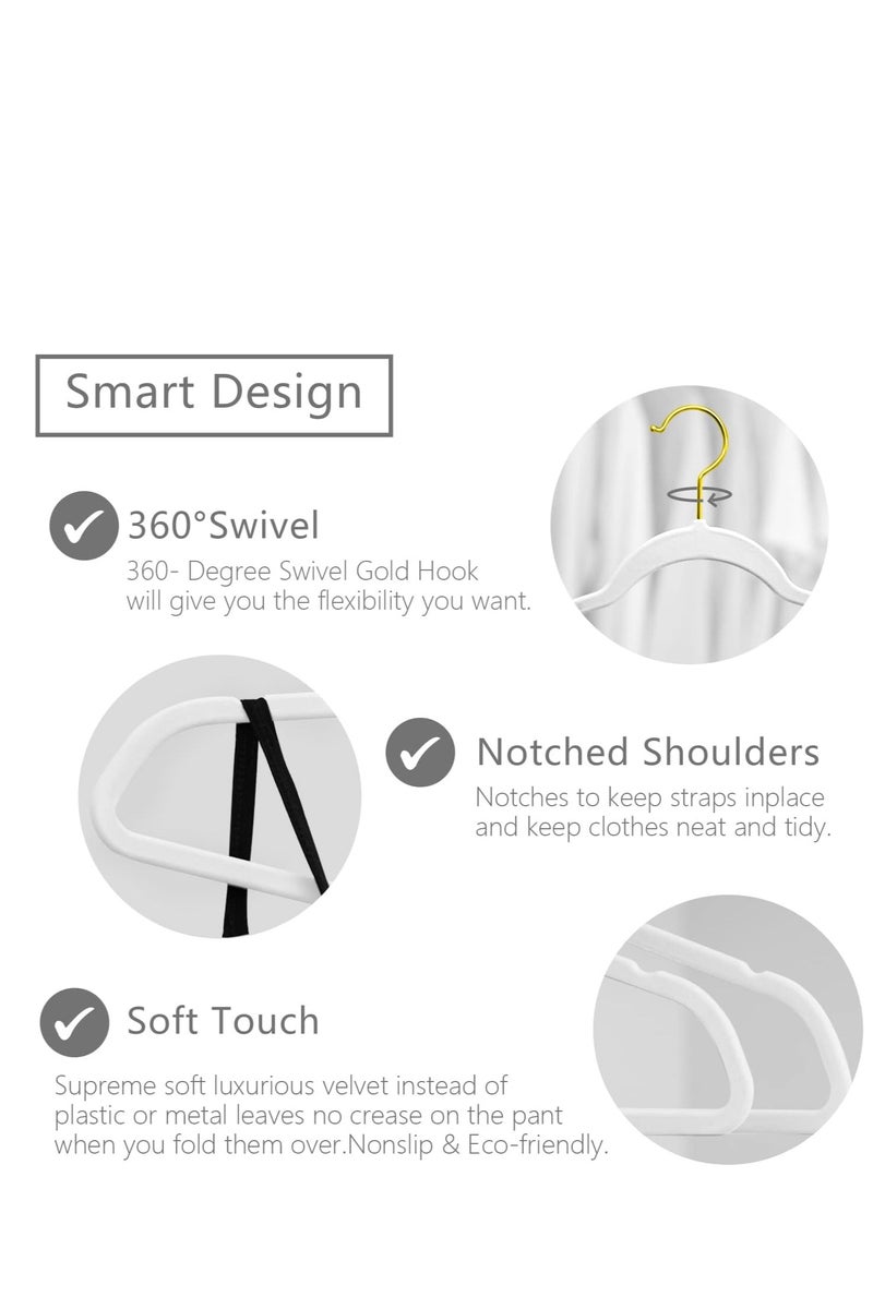 Premium Velvet Hangers Pack 30 Pcs Heavy Duty Non Slip Slimline Velvet Suit Hanger Gold Hooks,Space Saving Clothes Hanger White - Image 2