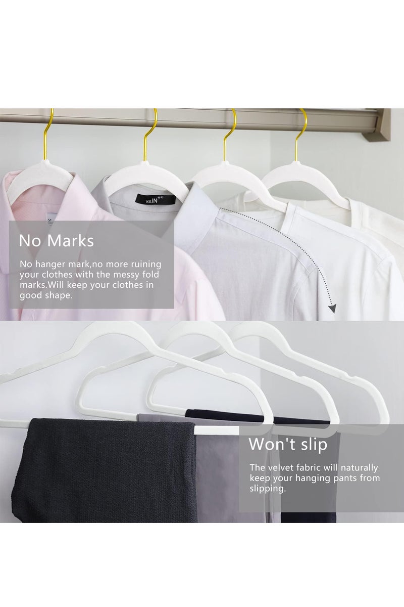Premium Velvet Hangers Pack 30 Pcs Heavy Duty Non Slip Slimline Velvet Suit Hanger Gold Hooks,Space Saving Clothes Hanger White - Image 3