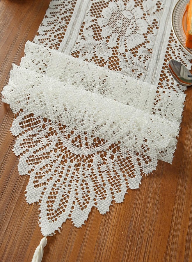 RHVQ 2Pcs Lace Table Runners with Tassels, Farmhouse Boho Doily Vintage Floral Dollies for Tables Dresser Nightstand Decor, Beige(13"x45") - Image 5