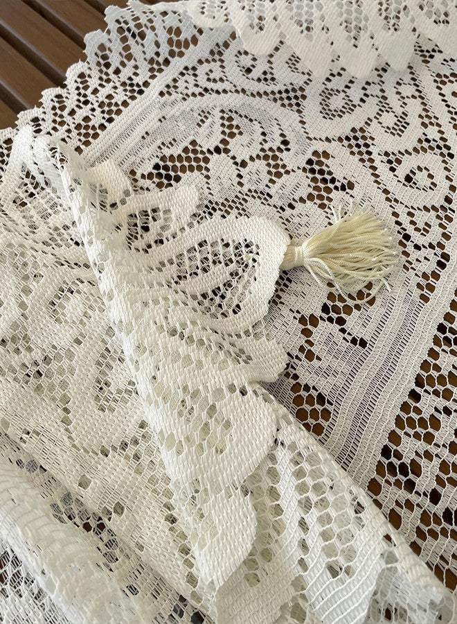 RHVQ 2Pcs Lace Table Runners with Tassels, Farmhouse Boho Doily Vintage Floral Dollies for Tables Dresser Nightstand Decor, Beige(13"x45") - Image 3