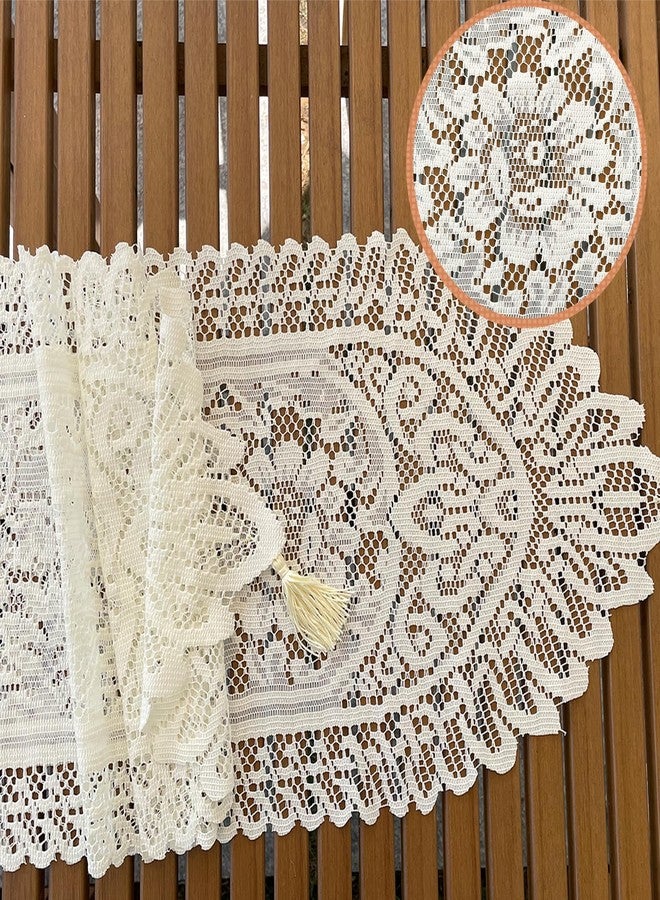 RHVQ 2Pcs Lace Table Runners with Tassels, Farmhouse Boho Doily Vintage Floral Dollies for Tables Dresser Nightstand Decor, Beige(13"x45") - Image 4
