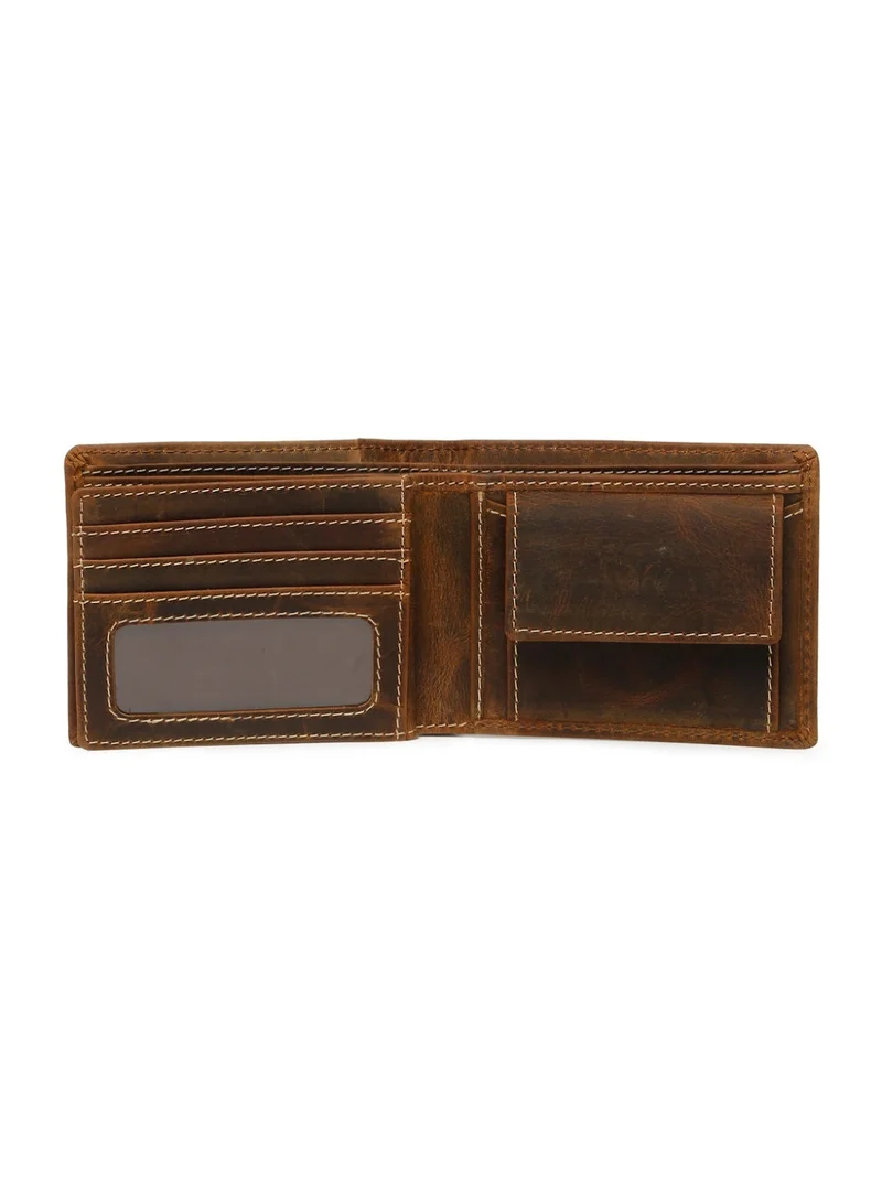 Teakwood  Teakwood Men's Genuine Leather Wallet | 5 Card Slots | 2 Cash Compartments | 2 ID Windows | Button Coin Pocket | 4 Slip Pockets | Brown for Men | Best Price UAE