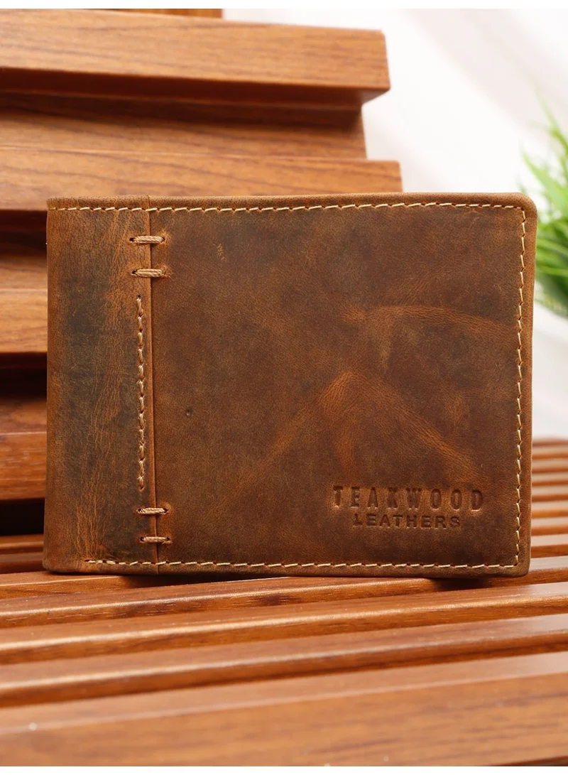 Teakwood Teakwood Men's Genuine Leather Wallet | 5 Card Slots | 2 Cash Compartments | 2 ID Windows | Button Coin Pocket | 4 Slip Pockets | Brown