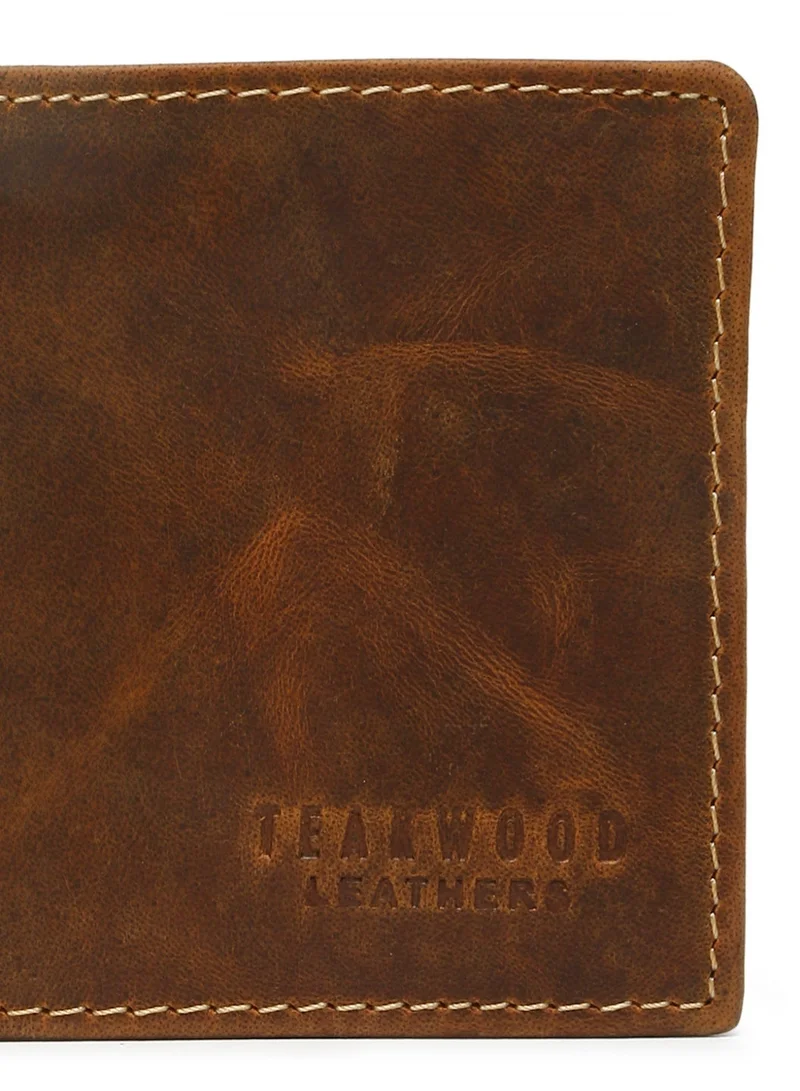 Teakwood  Teakwood Men's Genuine Leather Wallet | 5 Card Slots | 2 Cash Compartments | 2 ID Windows | Button Coin Pocket | 4 Slip Pockets | Brown for Men | Best Price UAE