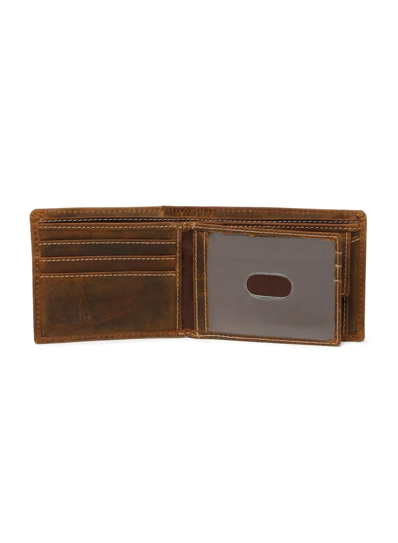 Teakwood  Teakwood Men's Genuine Leather Wallet | 5 Card Slots | 2 Cash Compartments | 2 ID Windows | Button Coin Pocket | 4 Slip Pockets | Brown for Men | Best Price UAE