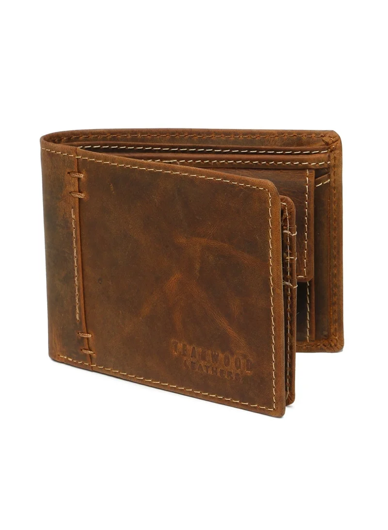 Teakwood  Teakwood Men's Genuine Leather Wallet | 5 Card Slots | 2 Cash Compartments | 2 ID Windows | Button Coin Pocket | 4 Slip Pockets | Brown for Men | Best Price UAE
