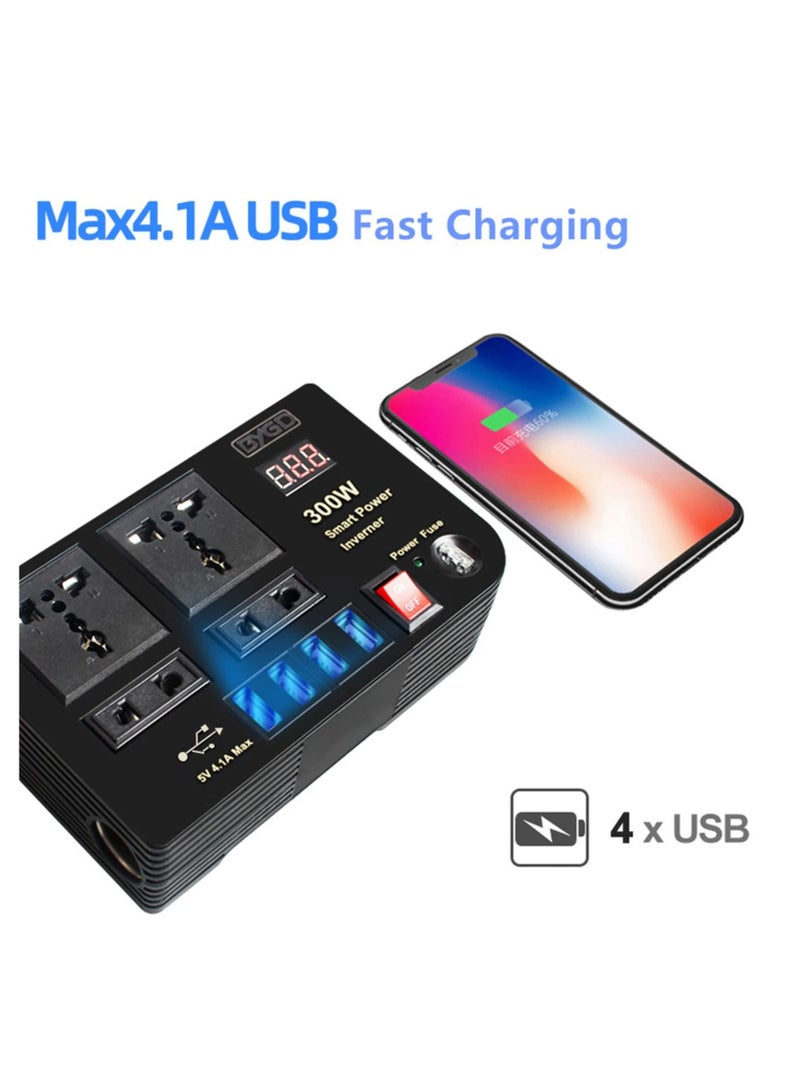 Generic 300W Car Power Inverter With 4 USB Socket Auto Charger Converter DC 12V To AC 220V Fast Charging Part  - Image 2