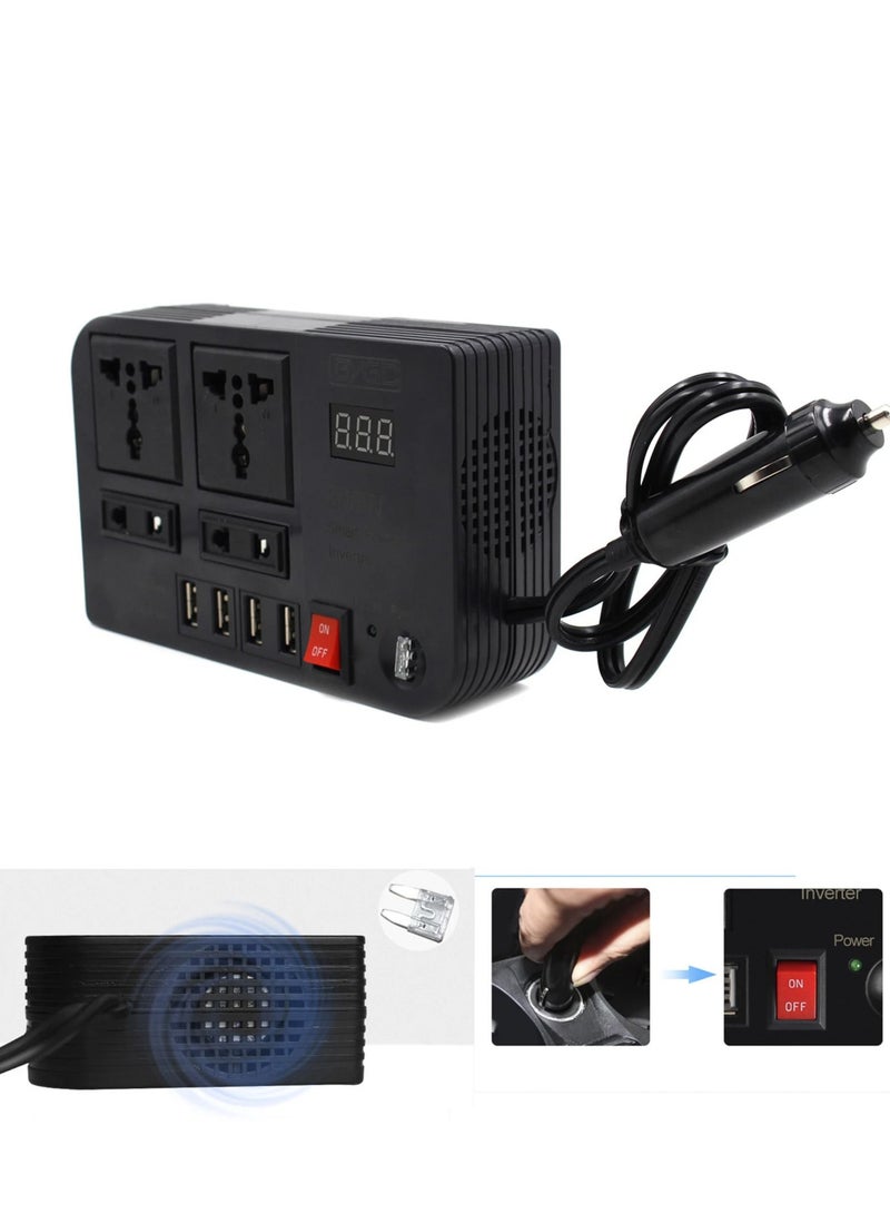 Generic 300W Car Power Inverter With 4 USB Socket Auto Charger Converter DC 12V To AC 220V Fast Charging Part  - Image 1