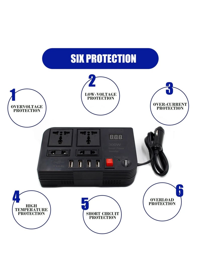 Generic 300W Car Power Inverter With 4 USB Socket Auto Charger Converter DC 12V To AC 220V Fast Charging Part  - Image 4