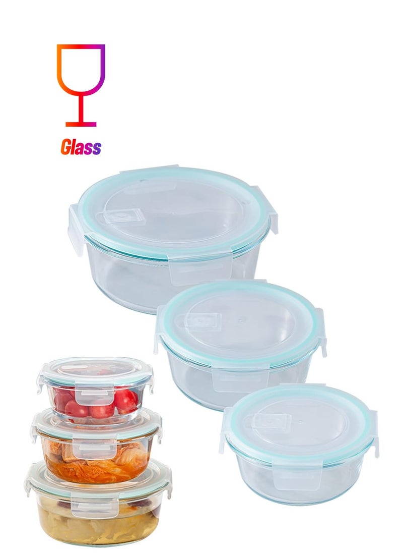 TYCOM Glass Meal Prep Containers (3 pcs Round) - Glass Food Storage Containers with Lids, Glass Lunch Box, Portion Control, Airtight, Glass Bento Box Lunch Containers- 3P Round Blue  - Image 1