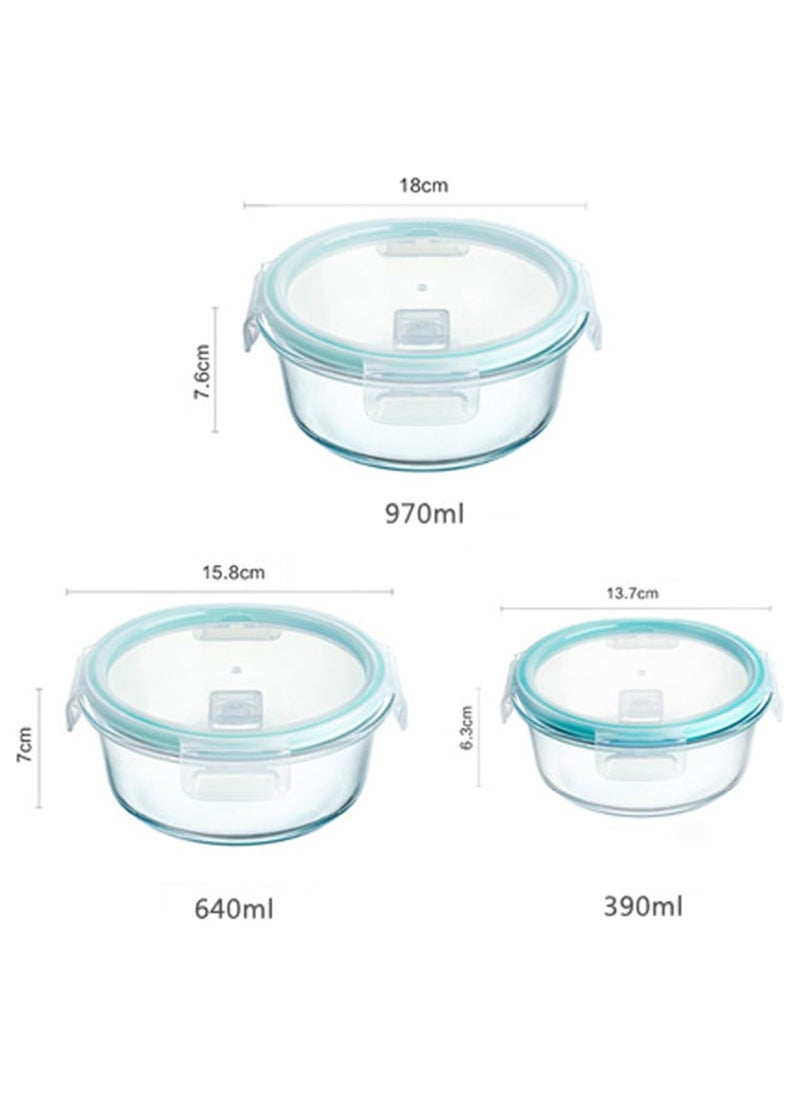 TYCOM Glass Meal Prep Containers (3 pcs Round) - Glass Food Storage Containers with Lids, Glass Lunch Box, Portion Control, Airtight, Glass Bento Box Lunch Containers- 3P Round Blue  - Image 2
