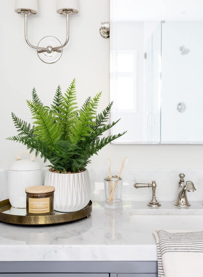 DILATATA نبات ديلاتاتا صناعي داخلي في وعاء سيراميك 12 بوصة، سرخس صناعي مزروع في أصيص، نباتات منزلية مزيفة لتزيين المكتب والحمام والحديقة - أبيض - Image 5