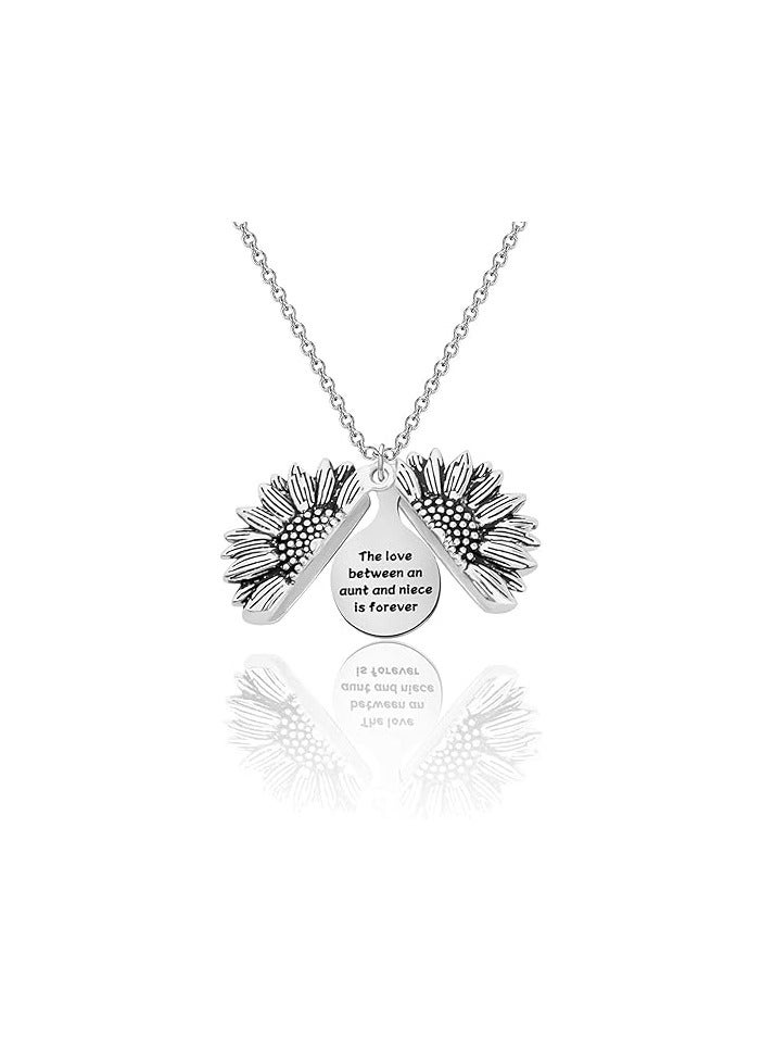 MARIO DRAFTS Sunflower Aunt and Niece Love Forever Pendant Necklace, Stainless Steel Chain, Silver - Image 2