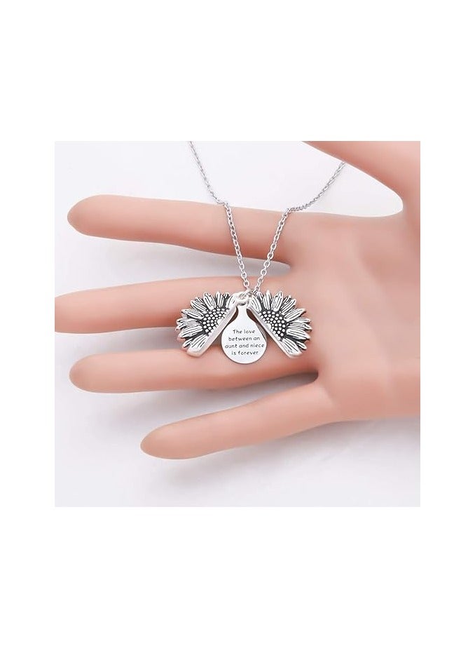 MARIO DRAFTS Sunflower Aunt and Niece Love Forever Pendant Necklace, Stainless Steel Chain, Silver - Image 3