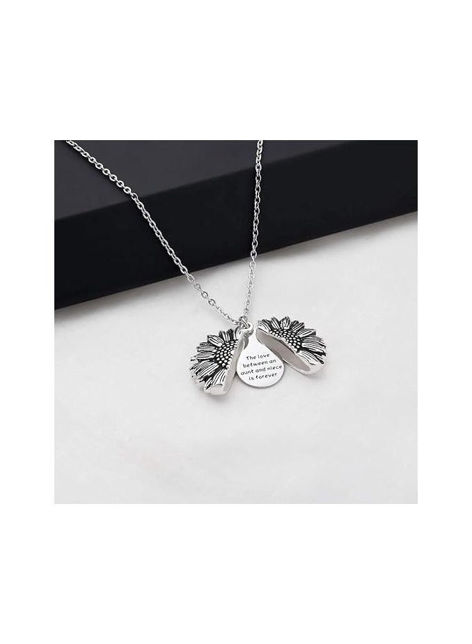 MARIO DRAFTS Sunflower Aunt and Niece Love Forever Pendant Necklace, Stainless Steel Chain, Silver - Image 4