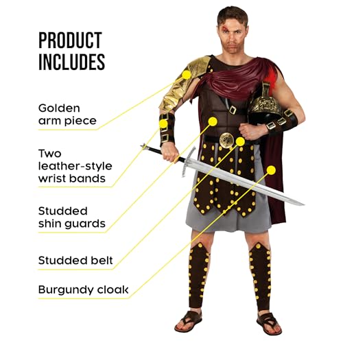 Morph Roman Gladiator Costume Men, Knight Costume, Spartan Warrior Outfit for Adults, Gladiator Halloween Costume Men, Large - Image 2