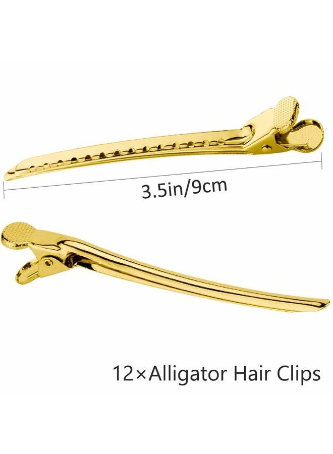 NORACLAN Hair Clips Prong For Hair Metal Hair Clips For Styling Hair Clips For Duckbill Hair Clips Sectioning Clips- Barrettes For Hairdressing Salon Styling Tools Stainless Steel - Gold, 12 Packs - Image 2