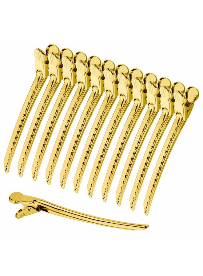 NORACLAN Hair Clips Prong For Hair Metal Hair Clips For Styling Hair Clips For Duckbill Hair Clips Sectioning Clips- Barrettes For Hairdressing Salon Styling Tools Stainless Steel - Gold, 12 Packs - Image 1