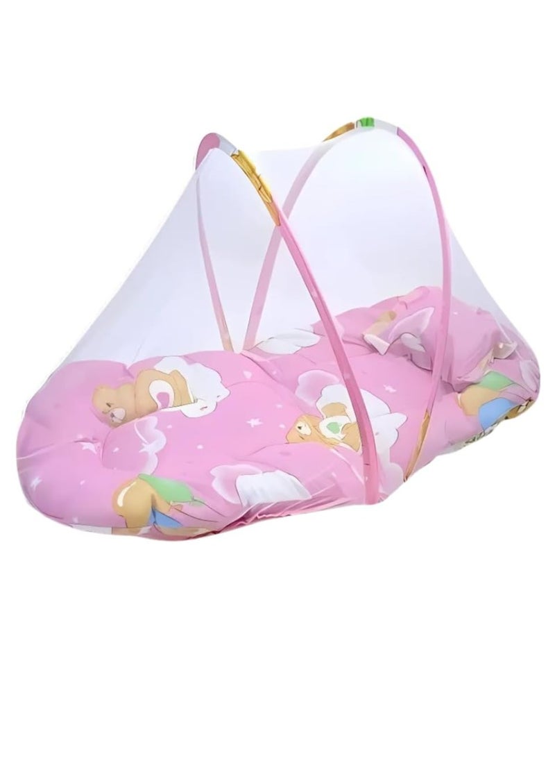 Generic Mosquito Net And Baby Bed Foldable Mattress For Newborns For Travel And Protection From Night Insects At Home - Padded Bed And Mosquito Net Protection With Pillow Cradle - Multi-Shape For Girl - 0 To 36 Months  - Image 1
