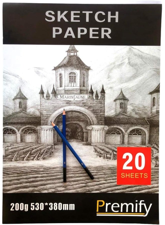 Premify دفتر رسم كبير 4K ورق سكتش 200 جرام، 20 ورقة (15" × 21 إنش) أوراق دفتر رسم فنية خالية من الحمض، وسائط احترافية للرسم والتلوين، قرطاسية للأطفال والبالغين - Image 5