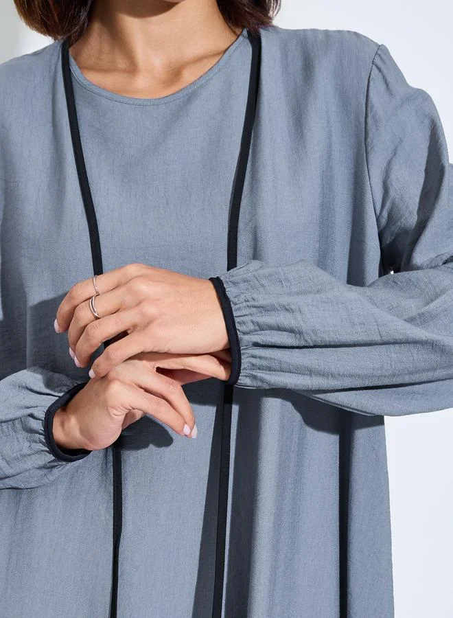 Styli  Grey Solid Asymmetric Hem Abaya and Dress Modest Set for Women | Best Price UAE
