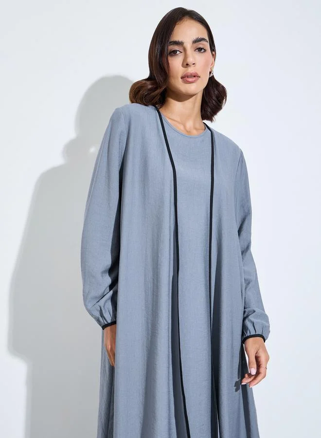 Styli  Grey Solid Asymmetric Hem Abaya and Dress Modest Set for Women | Best Price UAE