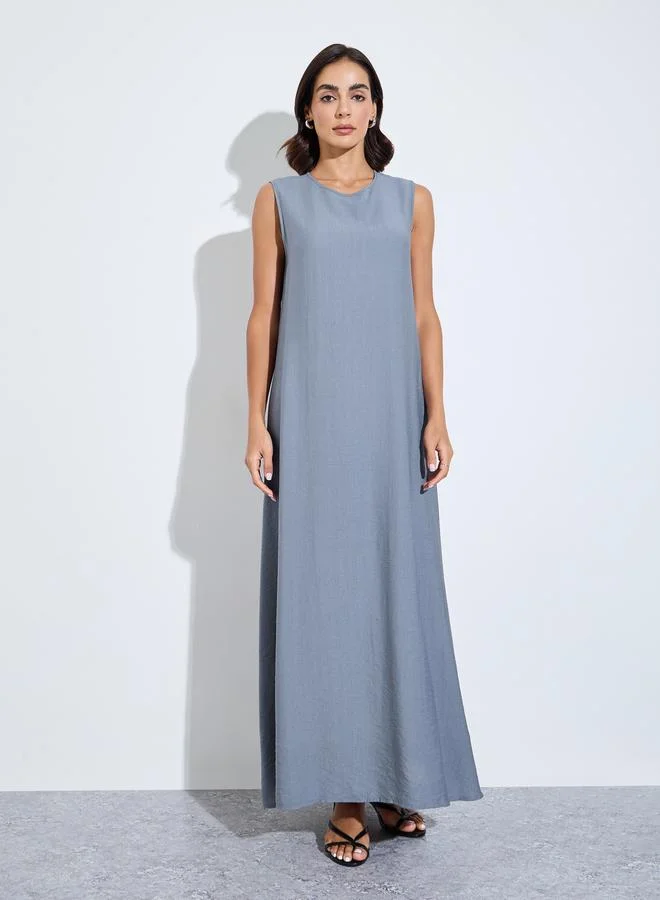 ستايلي Grey Solid Asymmetric Hem Abaya and Dress Modest Set
